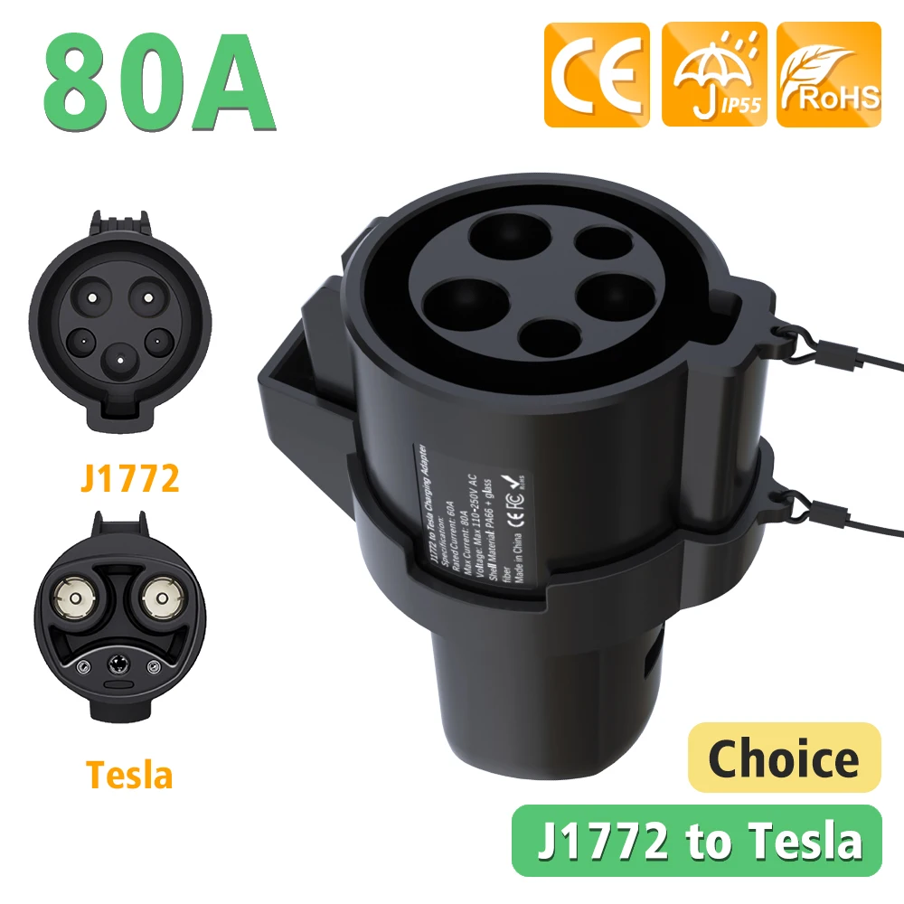 LONLINK J1772 to Tesla Charging Adapter for Tesla Model 3 Y S X EVDANCE Charging Adapter 80 Amp/ 240VAC Portable Outdoor