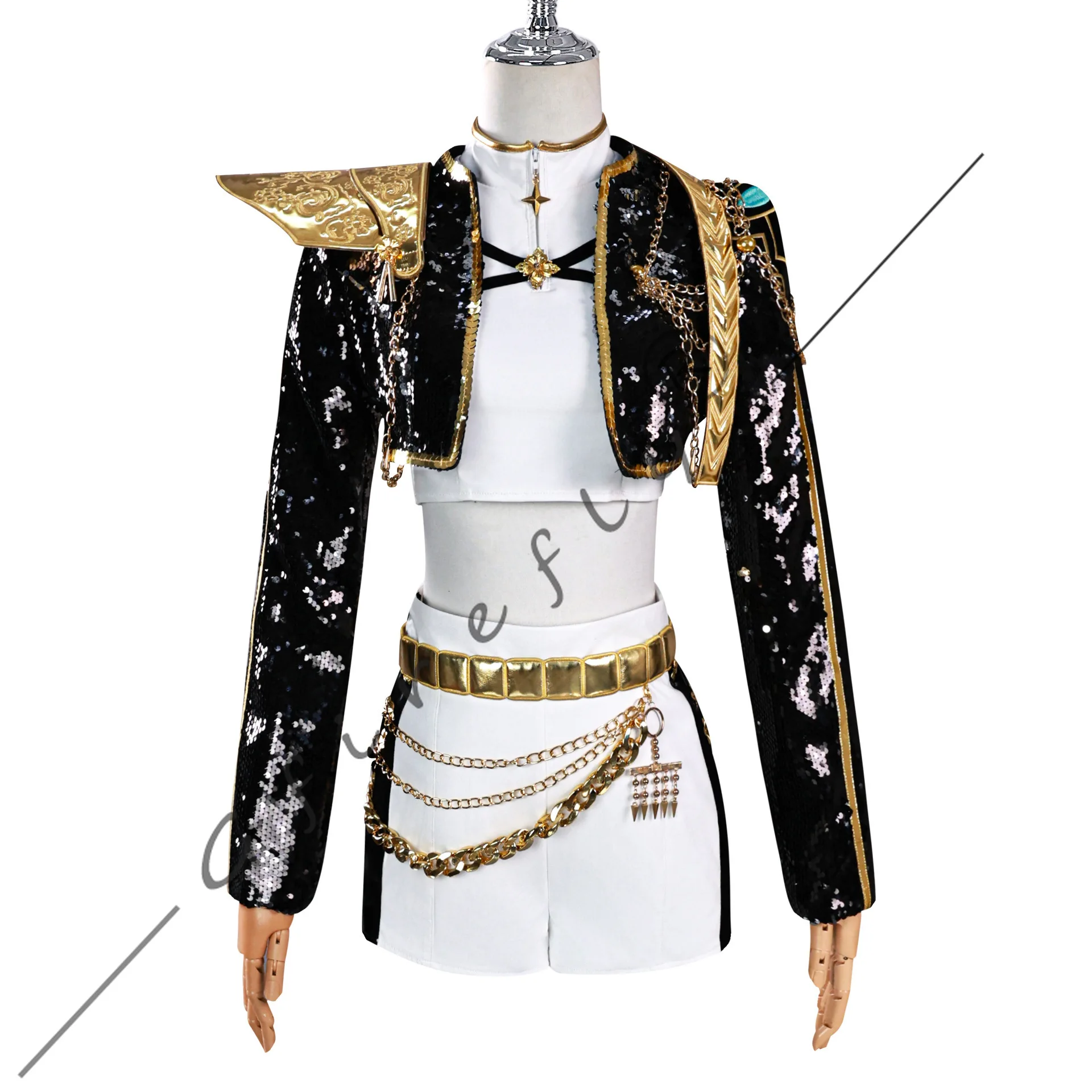 K-pop Demon Hunters Cosplay Nero e Oro Performance Outfit Rumi Mira Zoey Cosplay Set completo Costume di scena di ruolo