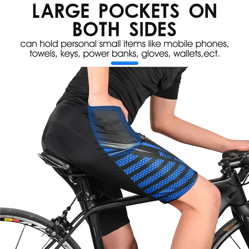 WEST BIKING Cycling Shorts 3D Sponge Cushion Breathable Elastic Quick Dry Bicycle Shorts With Side Pockets Ergonomic Design