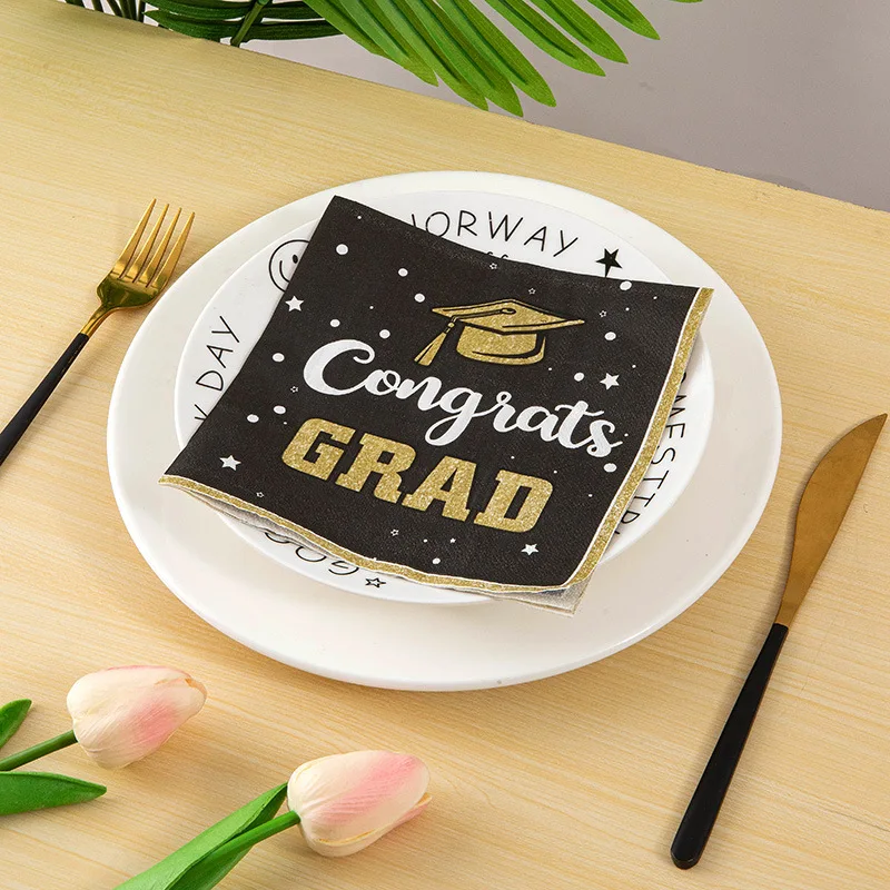 20/40 Sheets Black And Golden Graduation Napkins for Parties, Perfect for Celebrating The Class of 2026