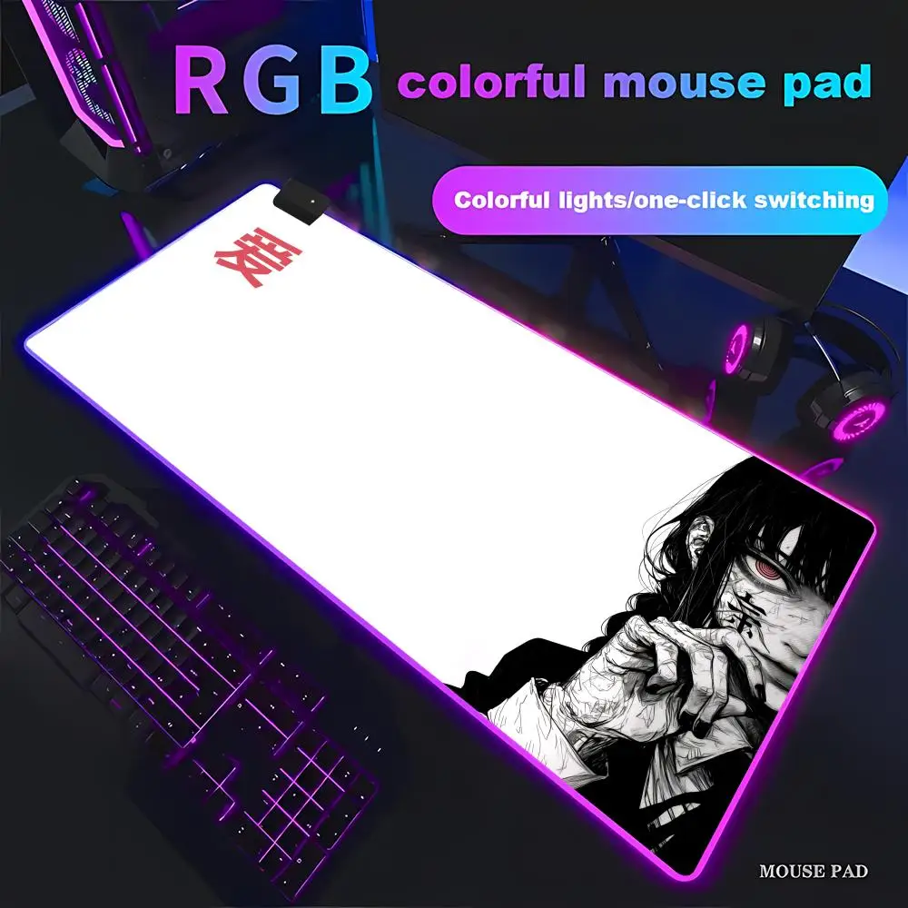

Anime Girl Red Eye Japanese Character Gaming Mouse Pad Animation Games RGB HD Gamer Large LED PC Computer pad Non-slip Decor