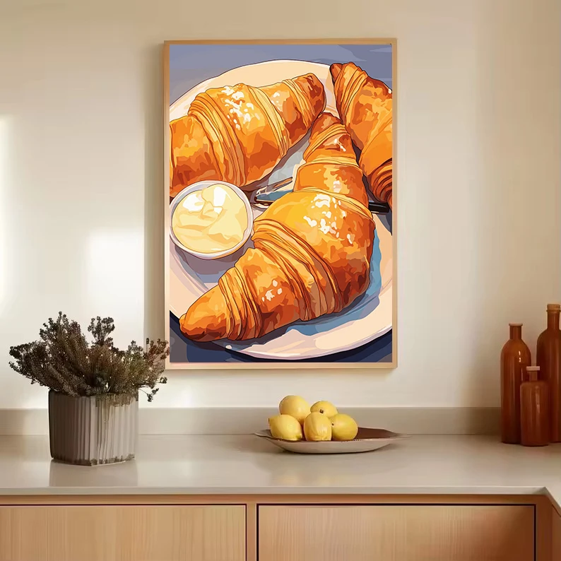 Breakfast Cake Slice with Coffee Tiramisu Ice Cream Illustration Poster Printed Canvas Painting Wall Art Pictures Home Decor