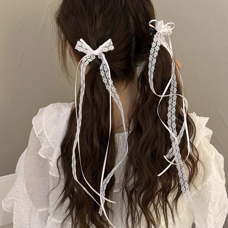 Braided Bows Long Tassel Lace Hair Clips Ribbons Hairpin Sweet Ponytails Cute Headwear Fashionable Hair Accessories