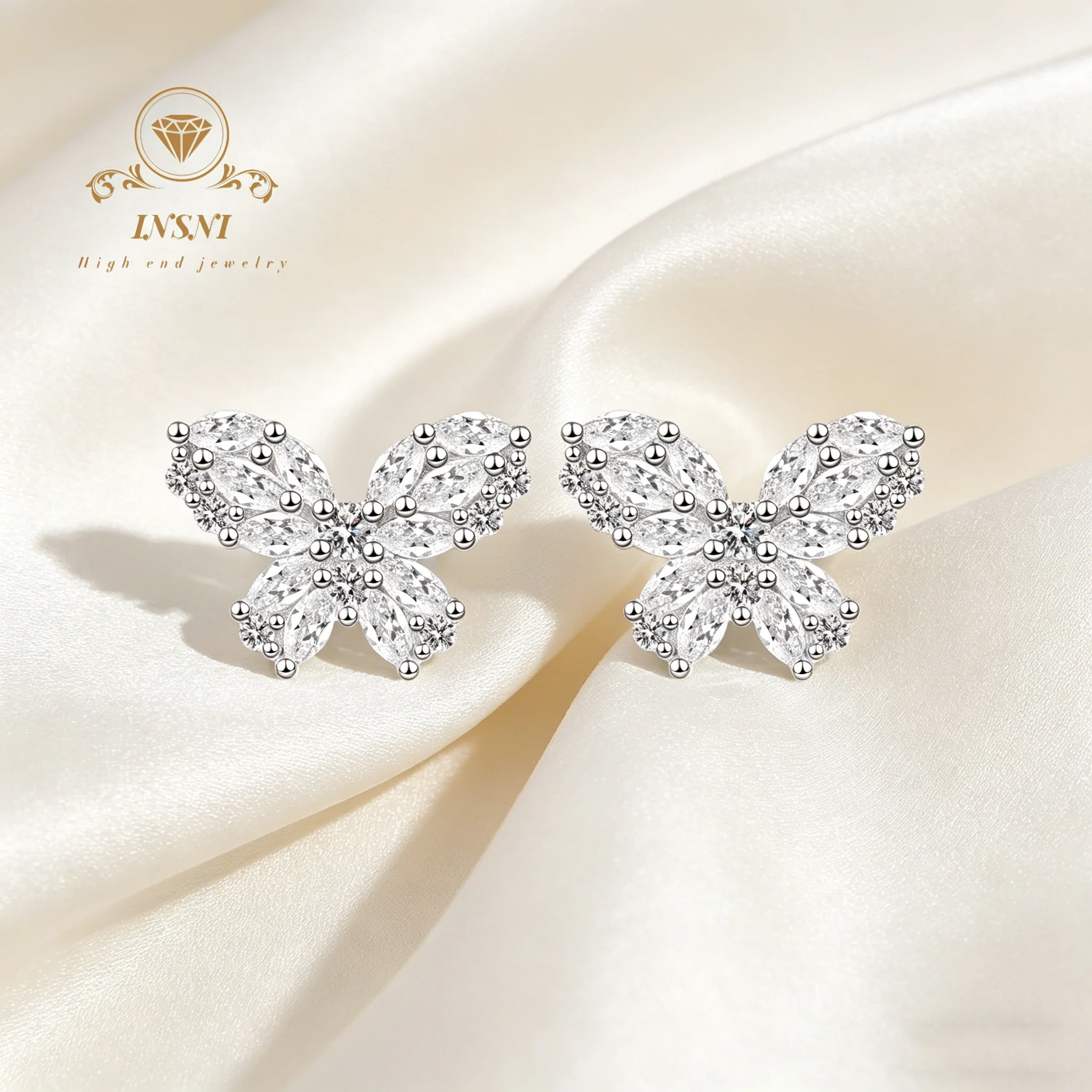 

S925 Sterling Silver Butterfly Earrings for Women, Full Moissanite Stud Earrings Affordable Light Luxury Jewelry Girl Gift
