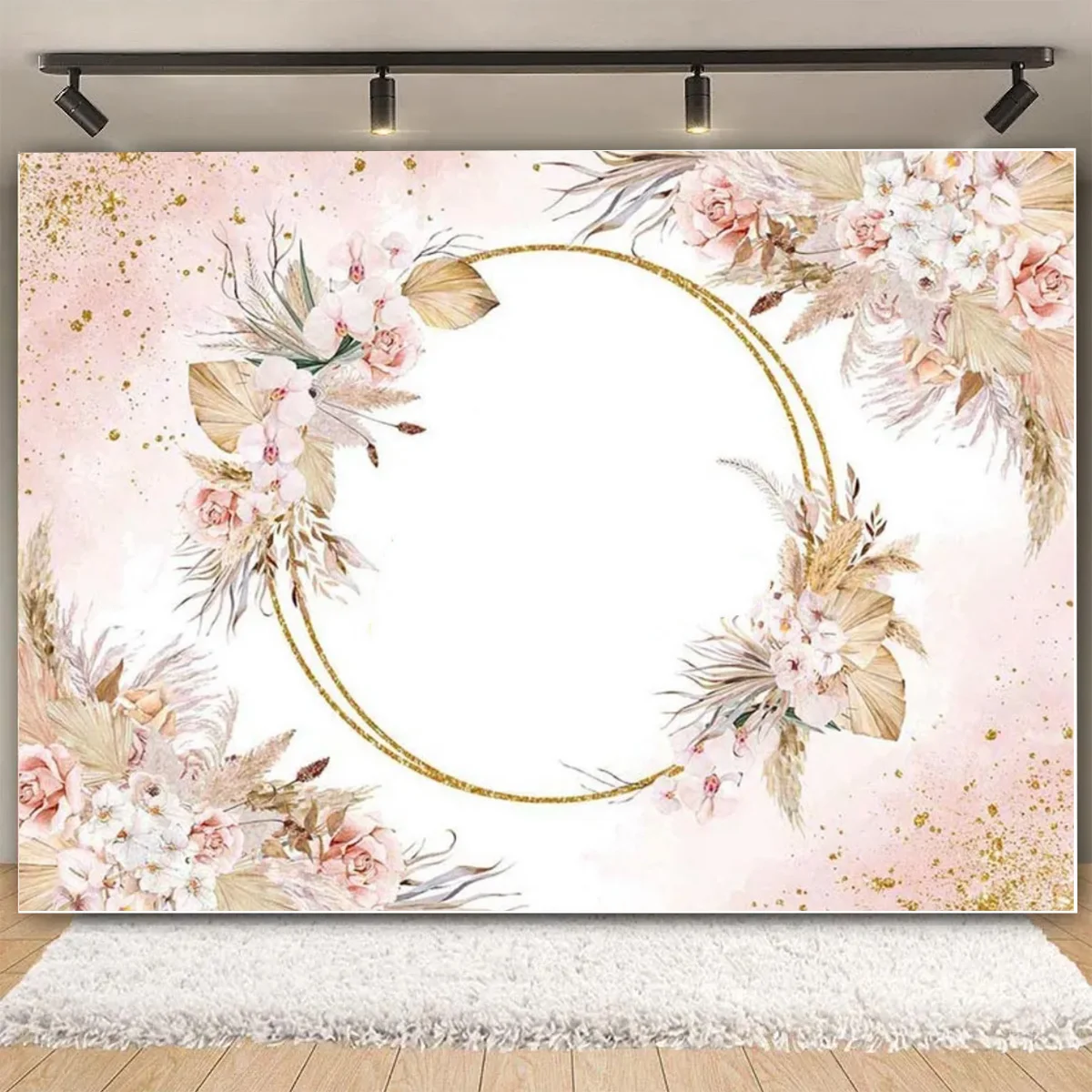 Customize Name  Backdrop Bohemian Pampa Grass Flower for Baby Shower Floral Photo Personalize DIY Baby Shower Decoration Banner