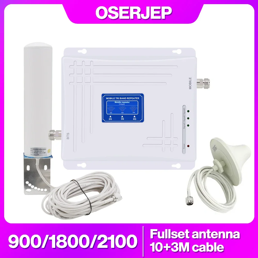 Fullset Tri Band B8/3/1 900/1800/2100 Amplifier GSM WCDMA UMTS LTE 2G 3G 4G 900Mhz 1800MHz 2100MHz Booster Repeater +360 Antenna