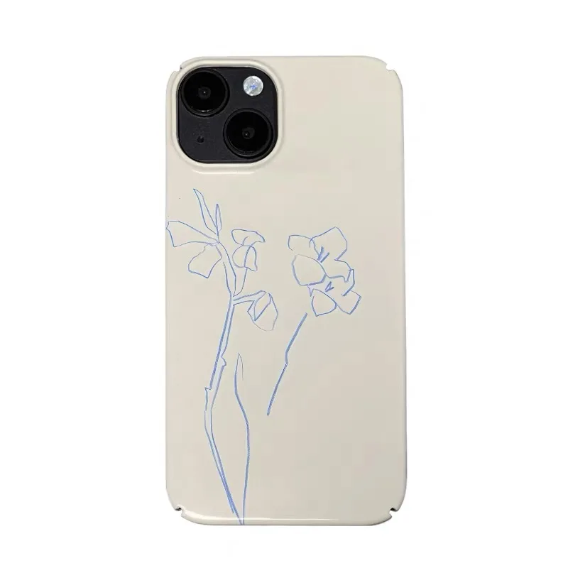 

Blue Lines with Small Flowers Phone Case for IPHONE 17 Air 16E 15 PROMAX 14 Plus 13 12 MINI 11 PRO 16Plus XR Acrylic Phone Cover