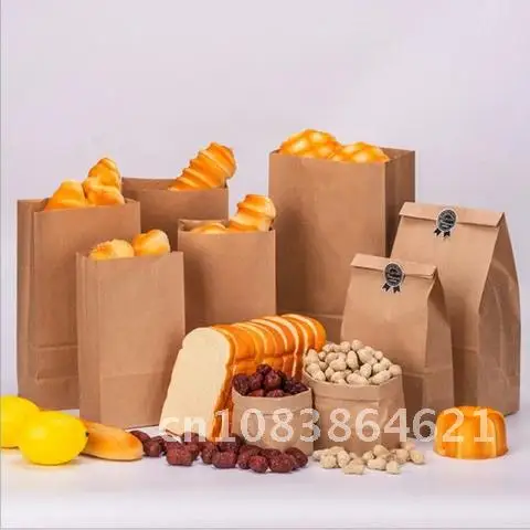 

Brown Kraft Paper Gift Packaging 10-20pcs Paper Bag Biscuits Candy Food Packaging Nuts Snacks Baking Bread Paper Bag