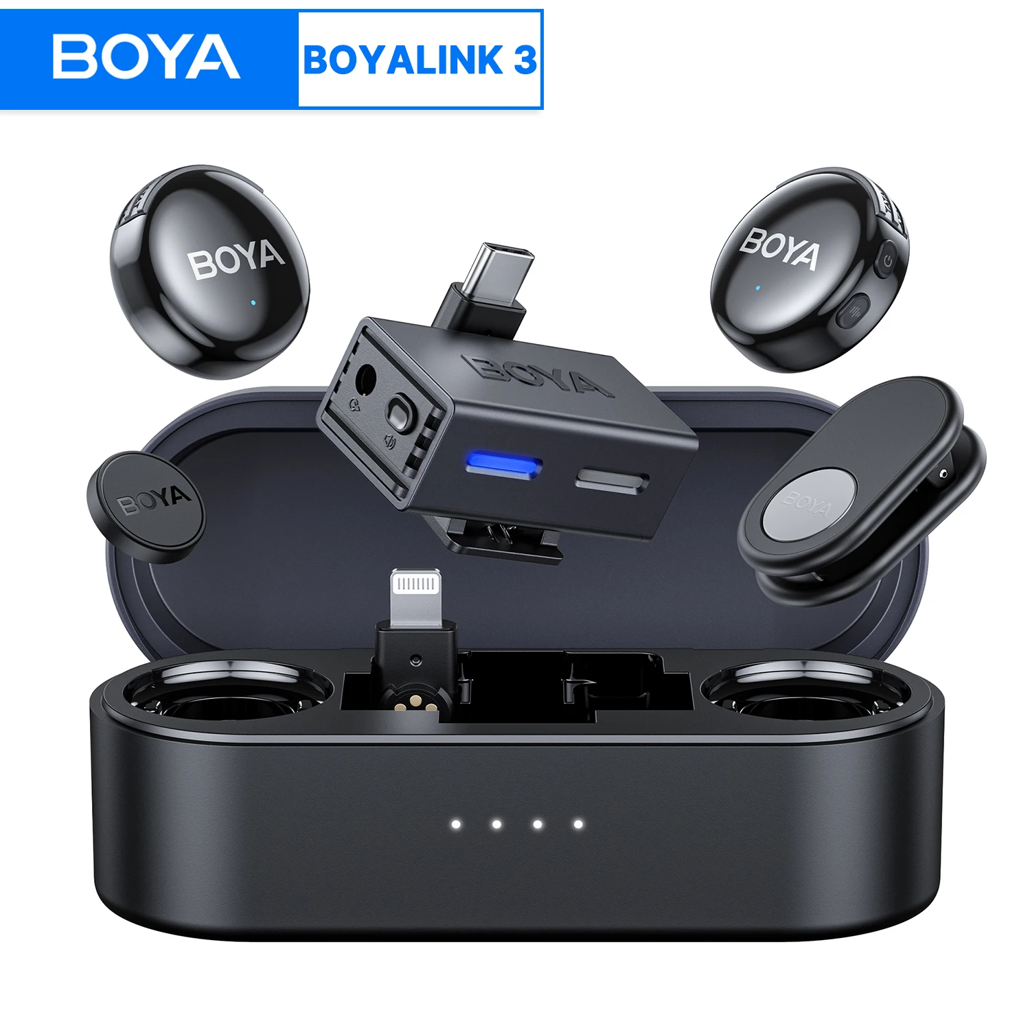 

BOYA BOYALINK 3 Wireless Lavalier Microphone for iPhone USB-C Android Camera AI Noise Cancellation for Interview Recording Vlog