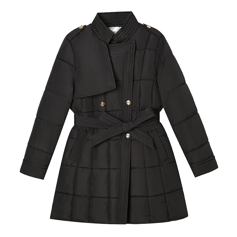 2025 delle nuove donne con cintura giacca invernale Parka piumino giacca di cotone cappotto casual sciolto spesso caldo con cappuccio Parka outwear