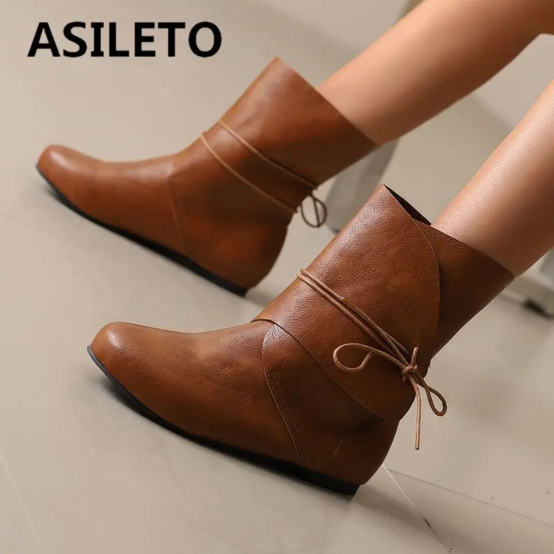 ORCHA LISA 2025 Vintage femme bottes bout rond chaussures plates sans lacet à lacets grande taille 46 47 48 doux loisirs quotidiens femmes mi-mollet Bota
