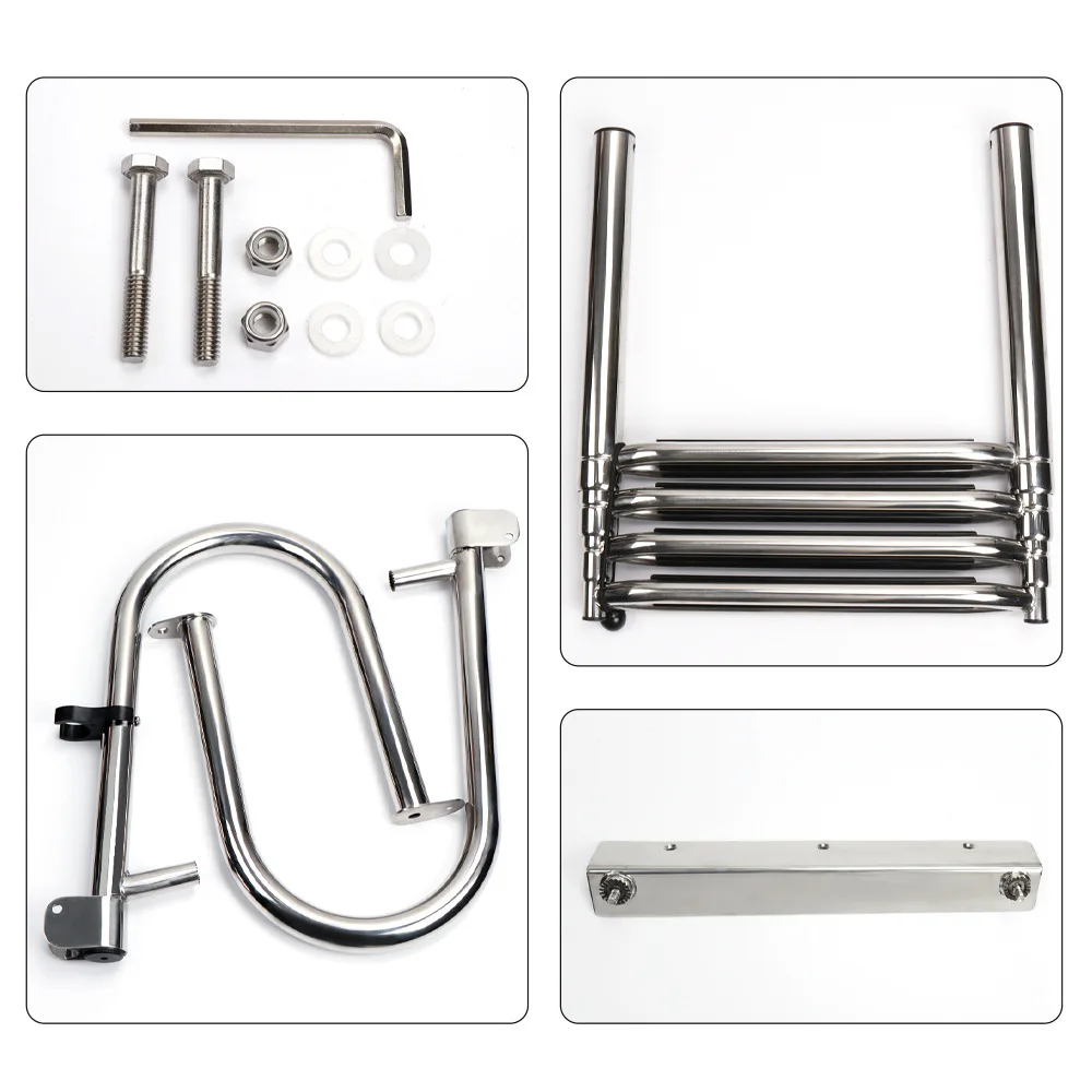 Boat ladder Stainless steel dock handrail Four sections Boarding launching pontoon boat ladder