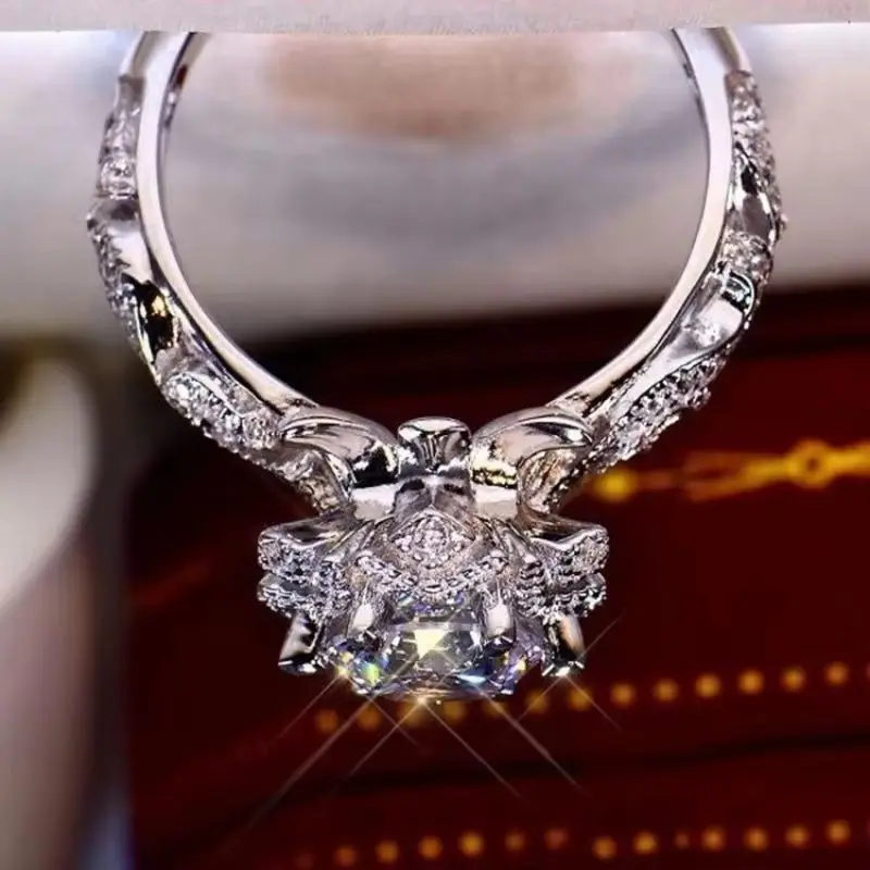 خواتم خطوبة جديدة رائعة باللون الفضي للنساء، خاتم أنيق بأحجار الزركون البيضاء، مجوهرات للذكرى السنوية وحفلات الزفاف