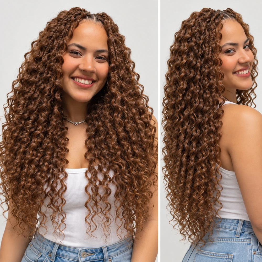 Human Hair Wigs - # 4. 브라운 색상의 짙은 웨이브