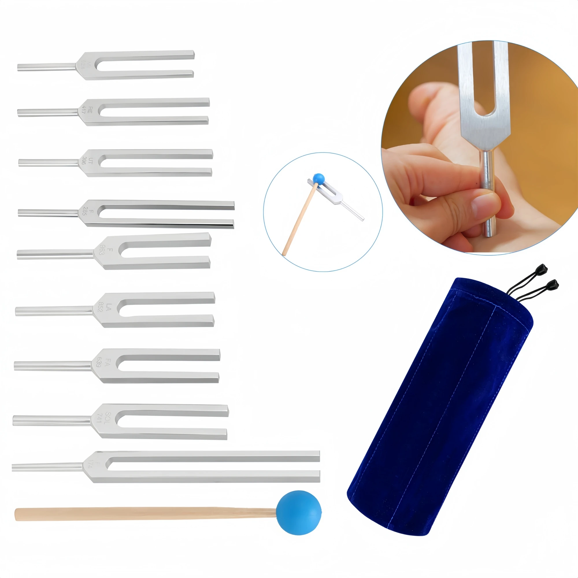 

Miwayer Luxury 9-Tuning Fork Set Aluminum Silver for Chakra Meditation Music Therapy Vibration Healing Gift for Practitioner