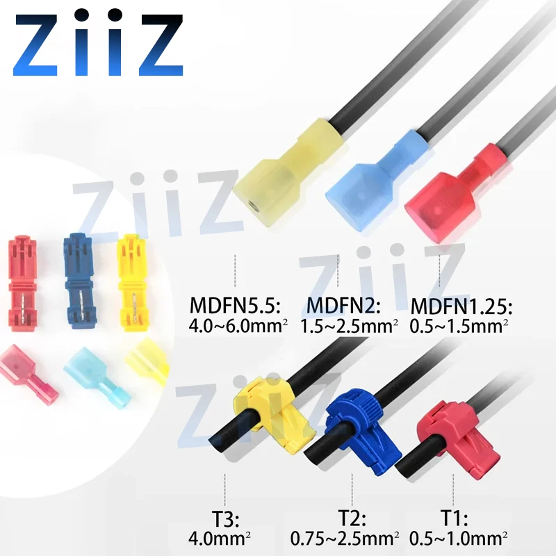 10 30 100Pcs T-Tap Connector Quick Electrical Cable Connector Snap Splice Lock  Waterproof Crimp Wire Terminal blue yellow red