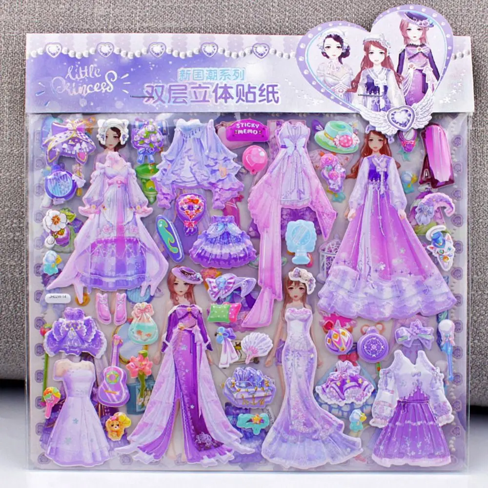 Doppelschichtige Prinzessin wechselnde Aufkleber Puffy Spitzenrock handgemachte Prinzessin Dress Up Aufkleber wiederverwendbare Mädchen Wechselkleidung