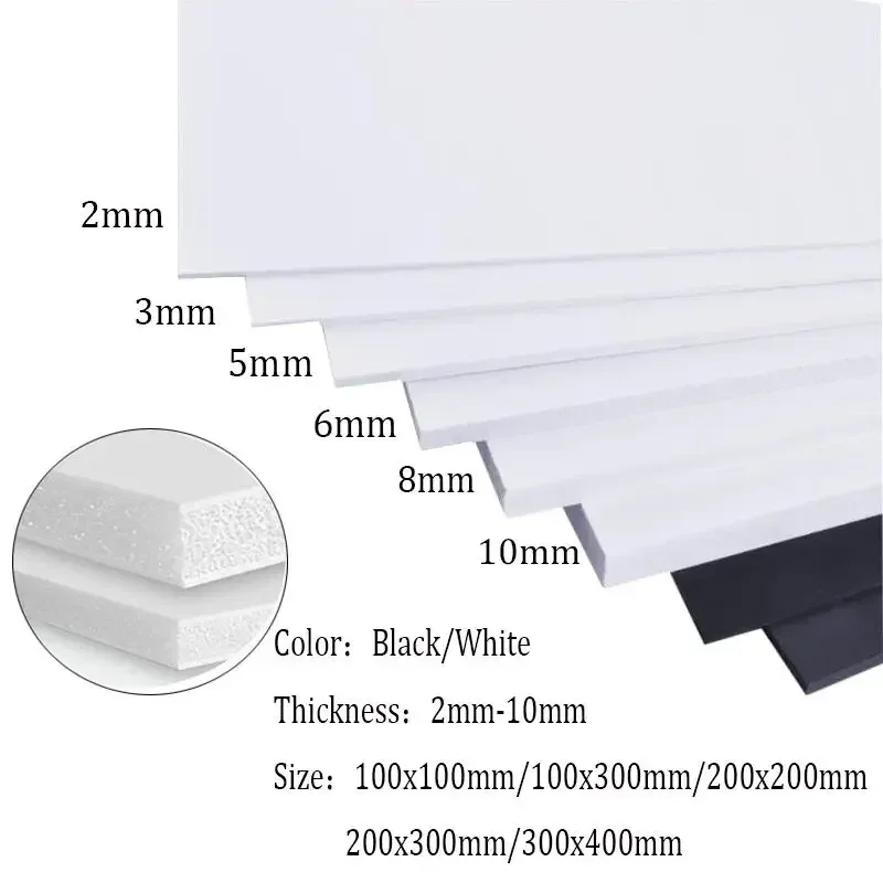 1pcs PVC Sheet Plate White/Black Foam Board Polystyrene Sheet DIY Model Making Material 1mm 2mm 3mm 5mm 7mm 8mm 10mm Thick