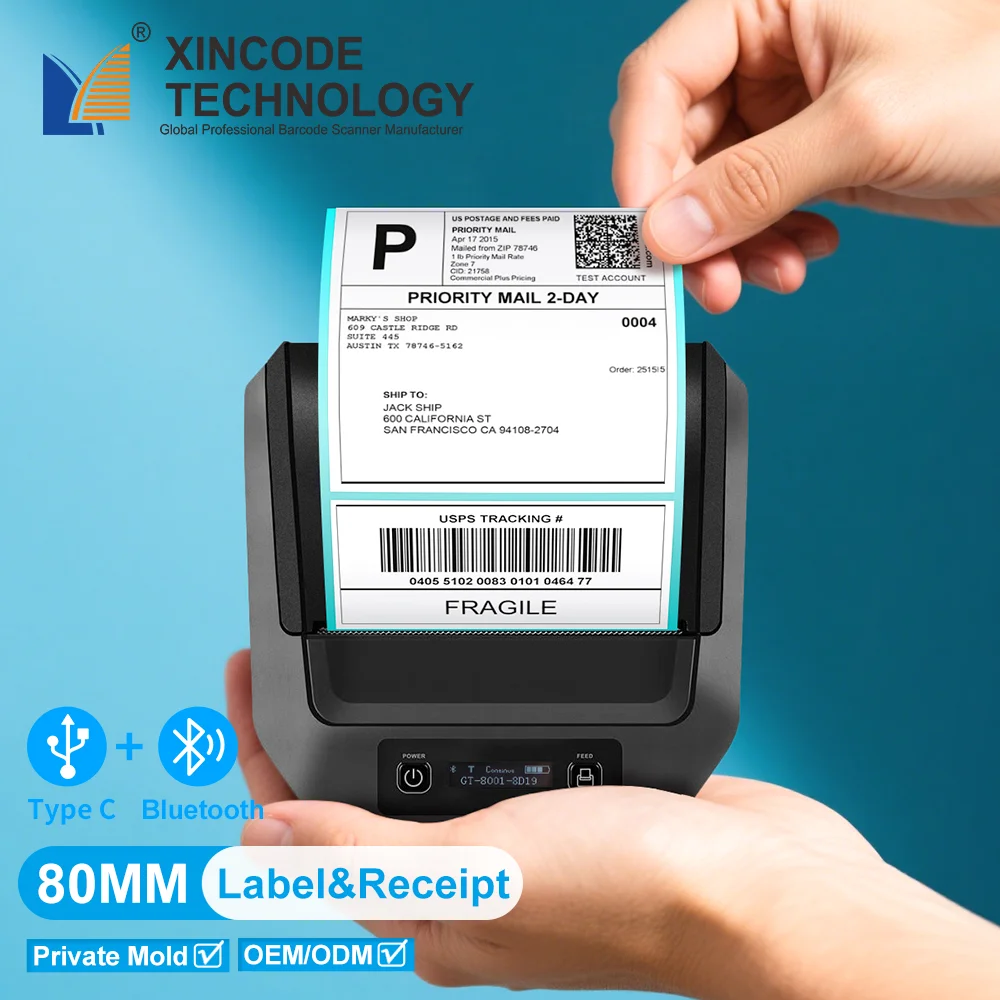 

Xincode 80mm Sticker Label Receipt Portable Thermal Printer Wifi Bluetooth Mini Wireless Thermal Shipping Barcode Printer