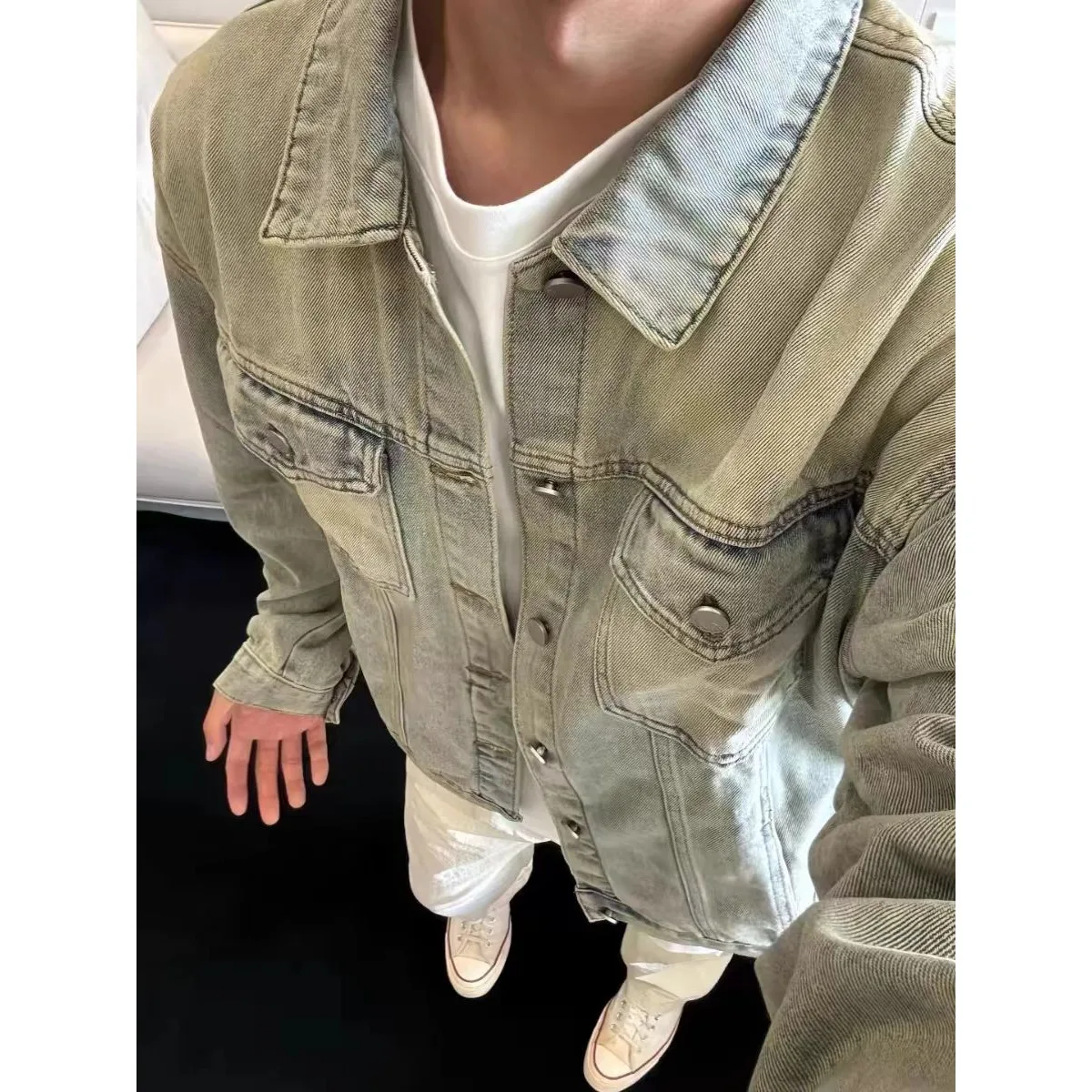 

Осень-зима, большой размер 250, желтый грязевой цвет, мужской джинсовый открытый кардиган Jaet, американская рабочая одежда, длинное пальто све