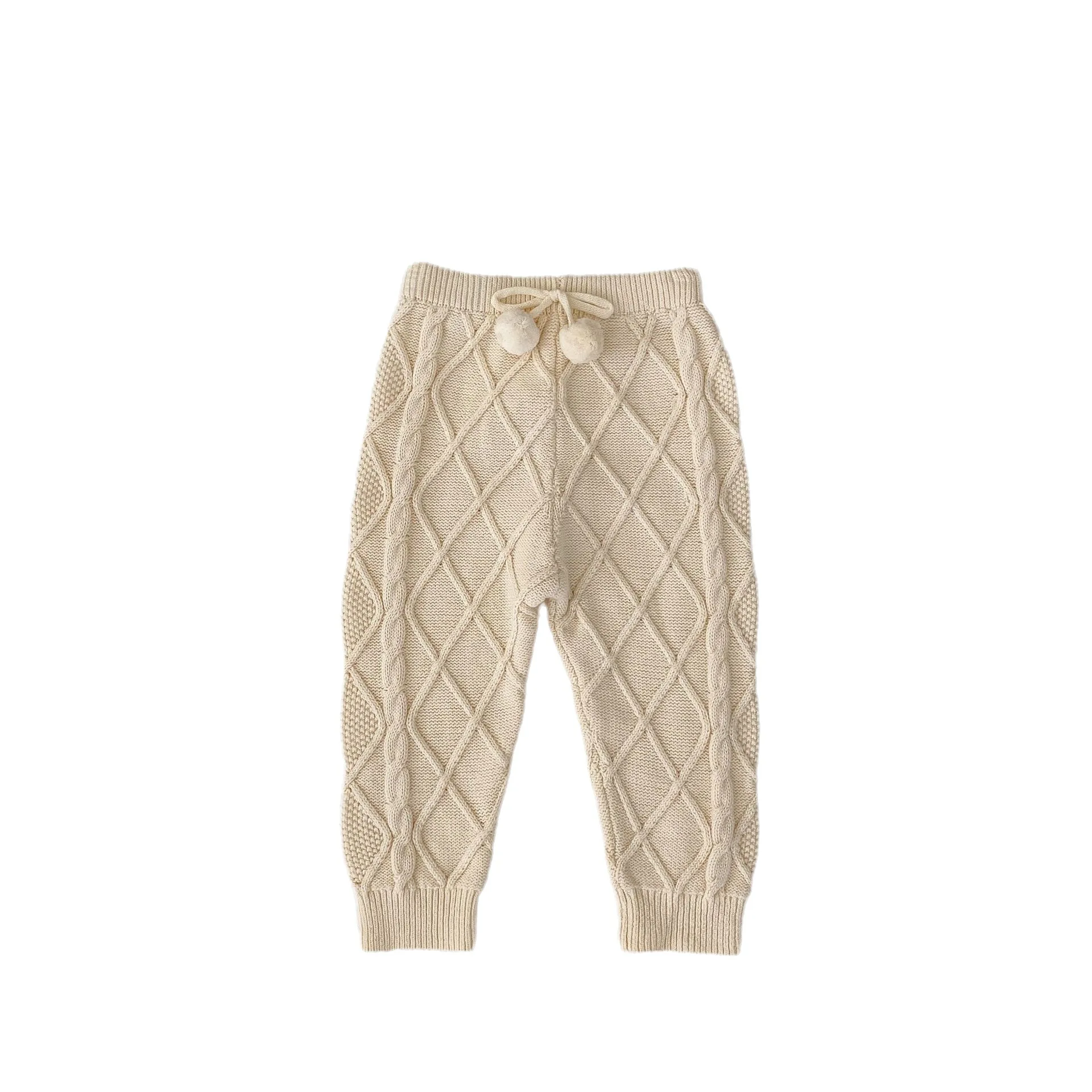 Stylish Diamond Grid Knitted Pure Cotton Pants for Infant Kids (0-3 Years) - New Arrival from INS 2023 Autumn Collection