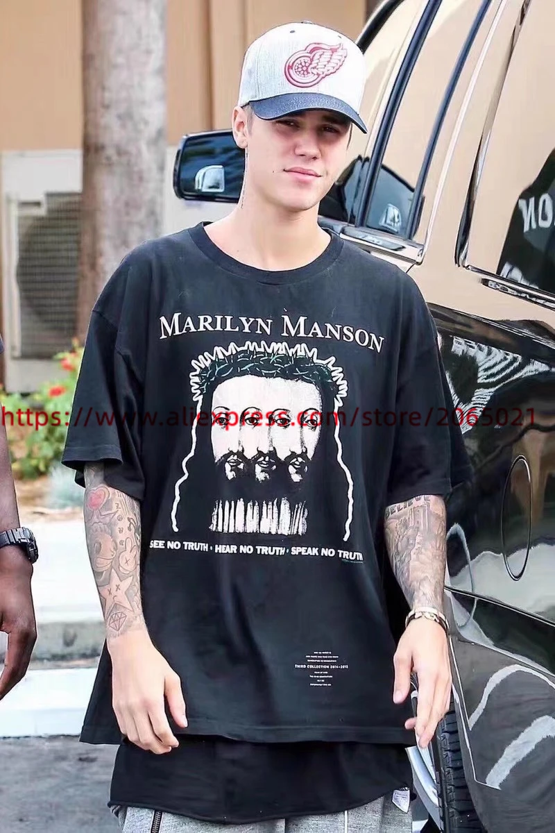 Marilyn Manson Rock Band T Shirt 1:1 Best Quality HIP HOP Vintage Oversized Loose Streetwear T-shirt Tee Tops