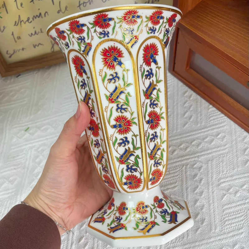 French Vase Ceramic Flower Arrangement Relief Gold Flower Decoration Ceramic Vases Home Decorations Room Decor Jarrones Vintage