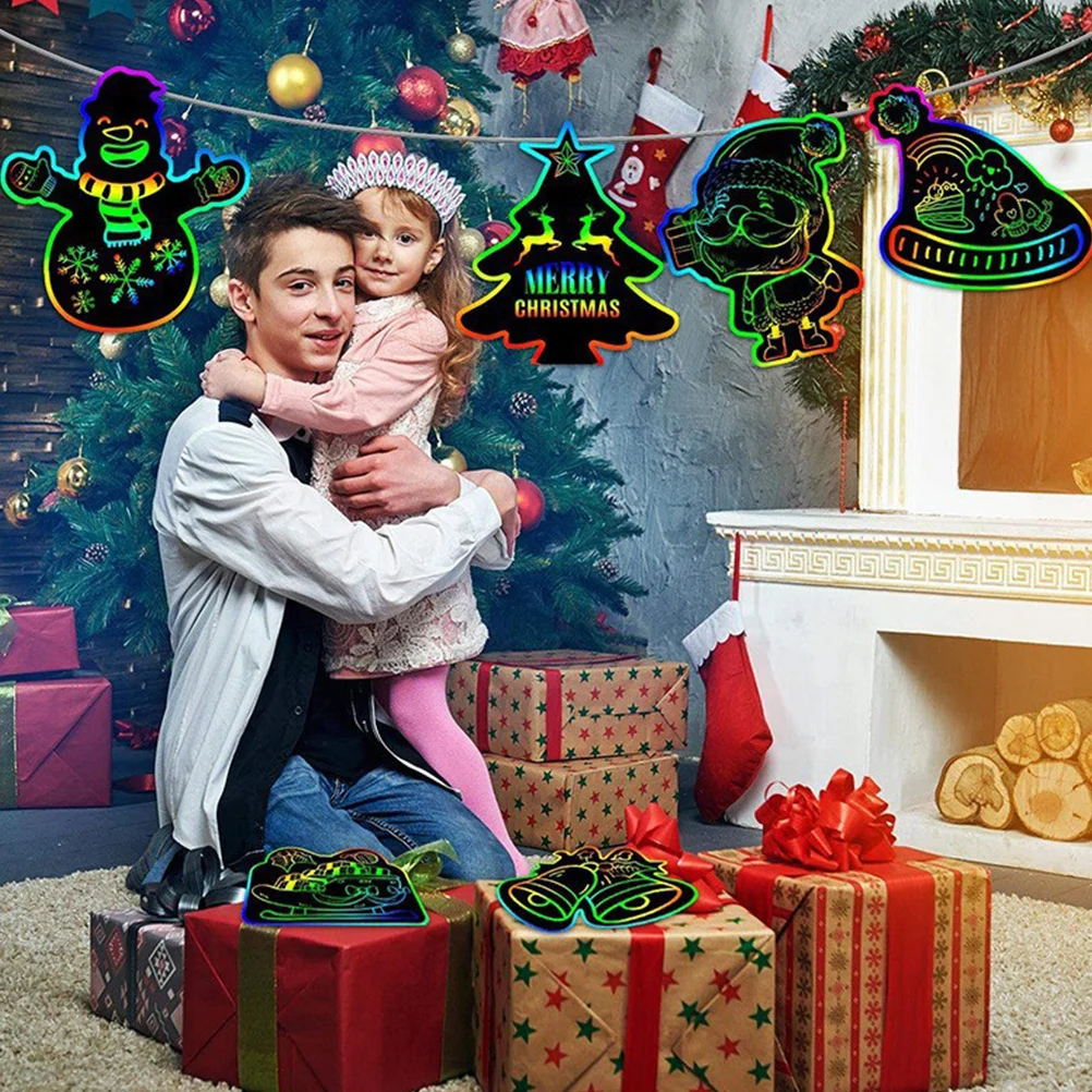 1 комплект, скретч-карты, Рождественский дизайн, набор для рисования «сделай сам», для детей, скребковая живопись, набор украшений для дома