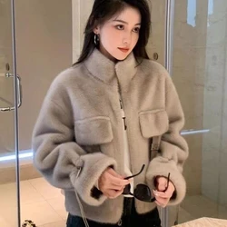 All-match Long Sleeved Mink Fur Coat Solid Simple Casual Warm And Thick Women Winter Jacket 2025 Autumn New Tide