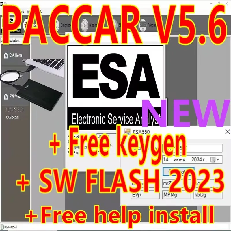 

El más nuevo analizador de servicio electrónico ESA 2023 5,6 + 2023 SW FLASH FILE + desbloqueo de tecla gratuito para Paccar + a