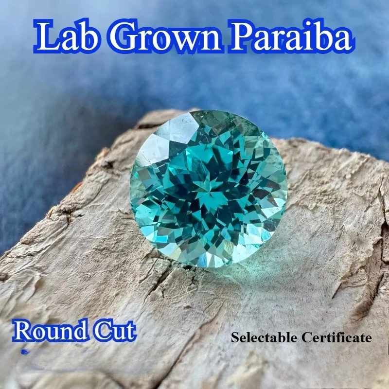 Lab Grown Paraiba Round Cut Gemstone for DIY Advanced Jewelry Making Inlay Ring Necklace Bracelet Selectable Certificate