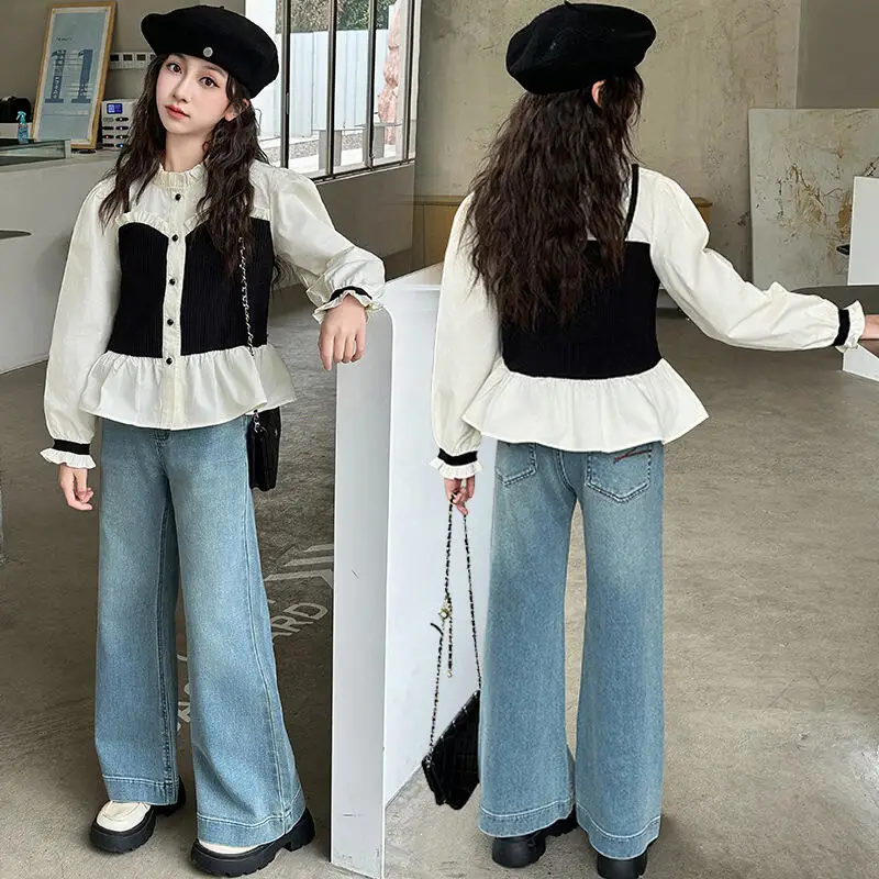 

Популярный кавайный модный топ для девочек, комплект со штанами, студенческий весенне-осенний повседневный топ для куклы, длинные штаны, комплект из 2 предметов, детская одежда