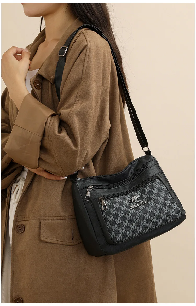 Klassisches Buchstaben-M-Design, mehrlagige Reißverschlusstasche, einzelne Schulter-Crossbody-Taschen für Damen, täglicher Gebrauch, Arbeit, Reisen, Ausflug, Party – Detail 9