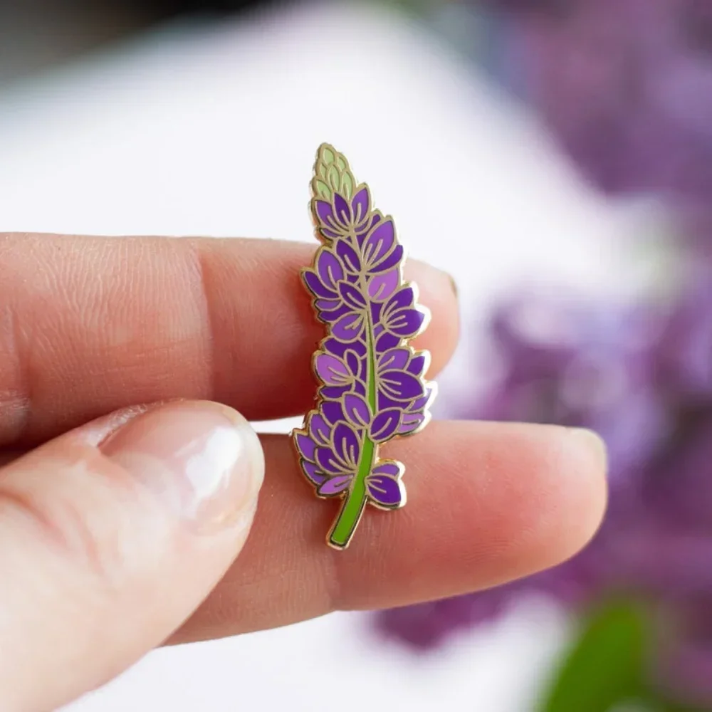 دبوس Lupin المينا للمجوهرات ، شارة معدنية للنباتات ، بروش زهرة ، ملحق جميل