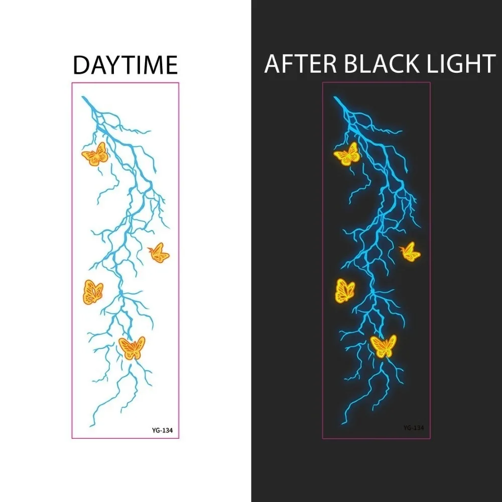 Water Transfer Decals Fluorescence Tattoo Stickers Fake Instant Butterfly Temporary Tattoo Black Light Waterproof