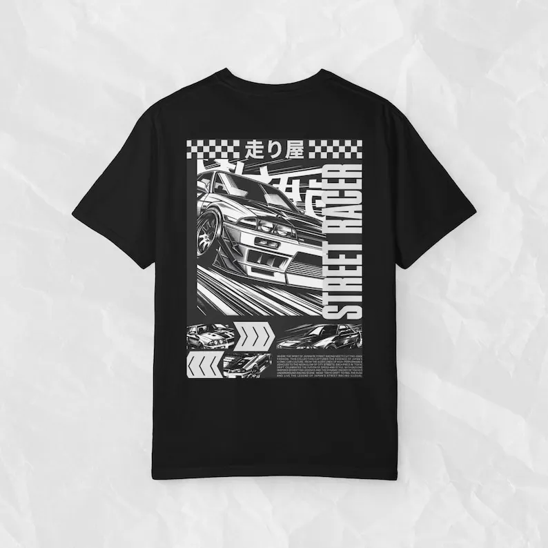 

Camiseta de carreras estilo manga Street Racer, con gráficos de la cultura automovilística japonesa, unisex retro de drifting