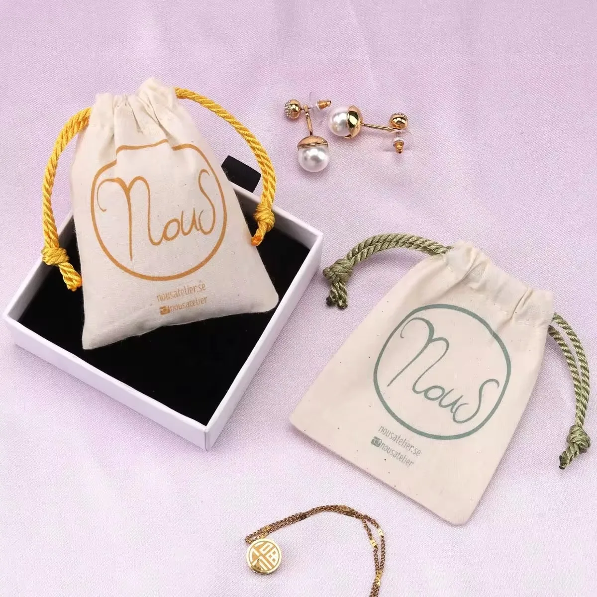 High Quality Logo Printing Cotton Drawstring Bag For Jewelry Packing Ring Packaging Bags Wedding Party bag