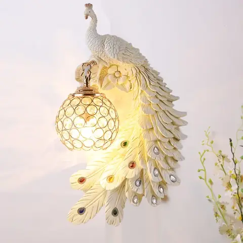 Retro Golden Color Peacock Wall Lamp for Living Room Bedroom Headboard Restaurant Bar Wall Decorative Lightsnot Included Bulb