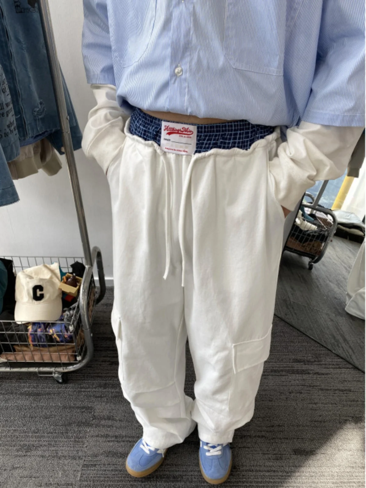 

White Double Waist Head Men's Spring Autumn Straight Leg Wide Leg Pants Faionable Workwear Casual Trousers for Teens