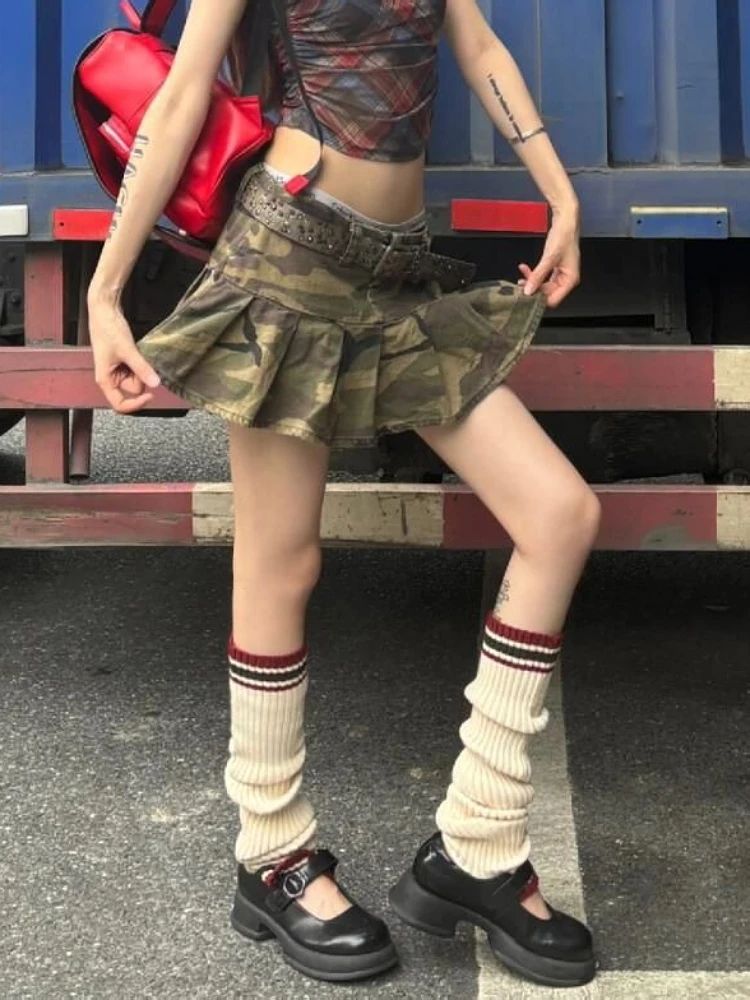 Zomer Vrouwen E-girl Mode Camouflage Mini Denim Plooirok 2000s Esthetische Gyaru Coquette Hot Y2k Streetwear Harajuku tij