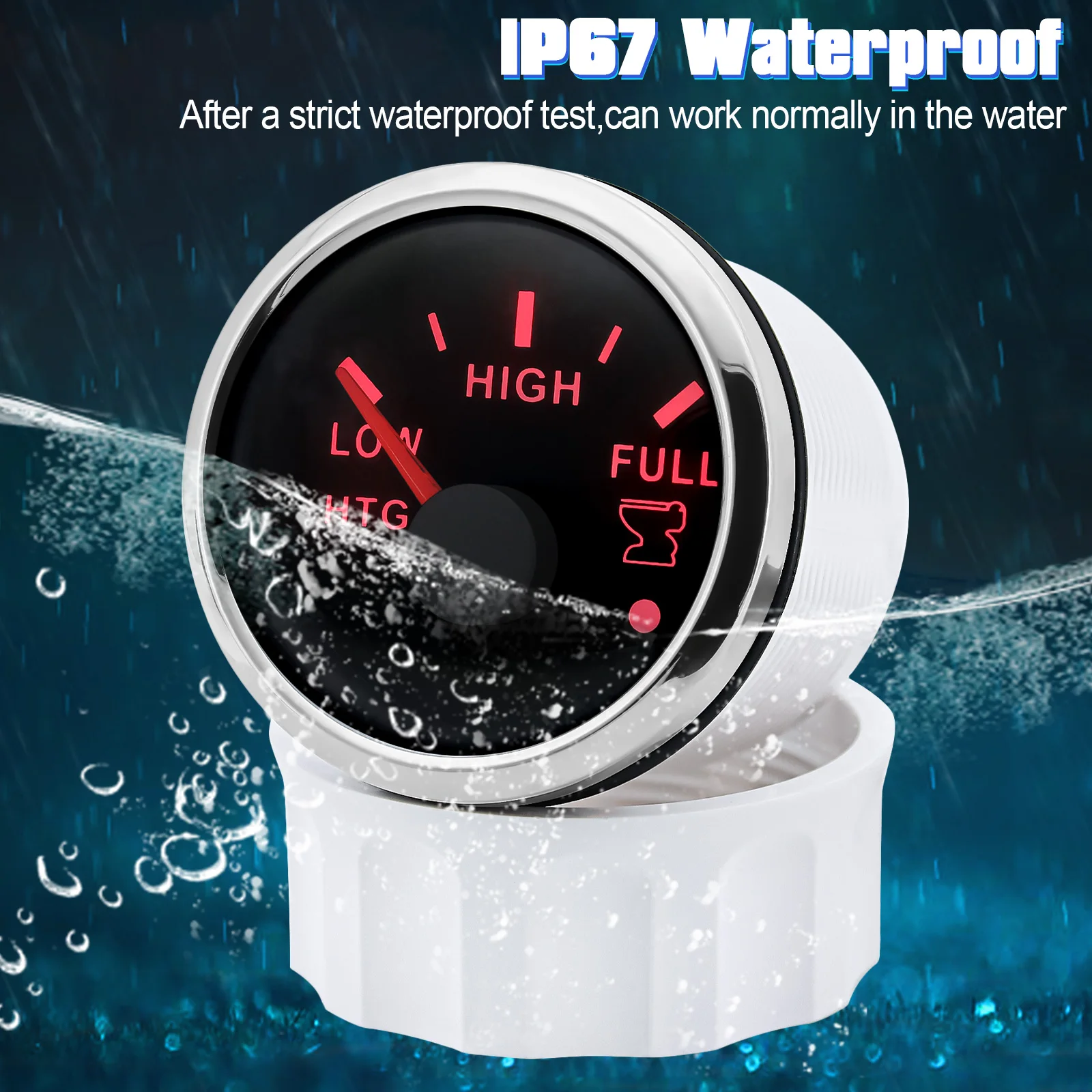 52MM HTG Waste Level Gauge with Alarm Light 0~190ohm Sewage Level Sensor Holding Tank Level Gauge for Car Marine Boat