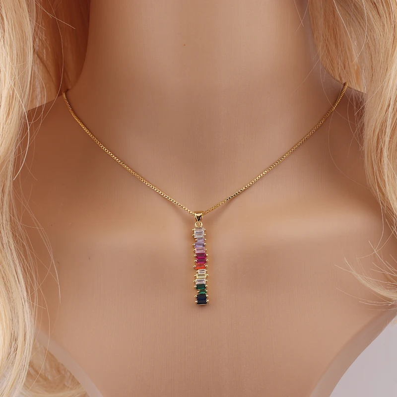 الذهب معبأ قوس قزح قلادة شريط متعدد الألوان الرغيف الفرنسي كونيبك زركونيا حجر طويل المختنق القلائد للنساء بيان مجوهرات
