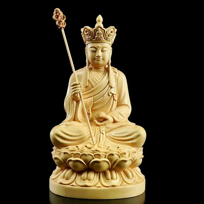 Chinese wood carving Ksitigarbha Bodhisattva home worship living room town house solid wood handicraft fortune ornaments