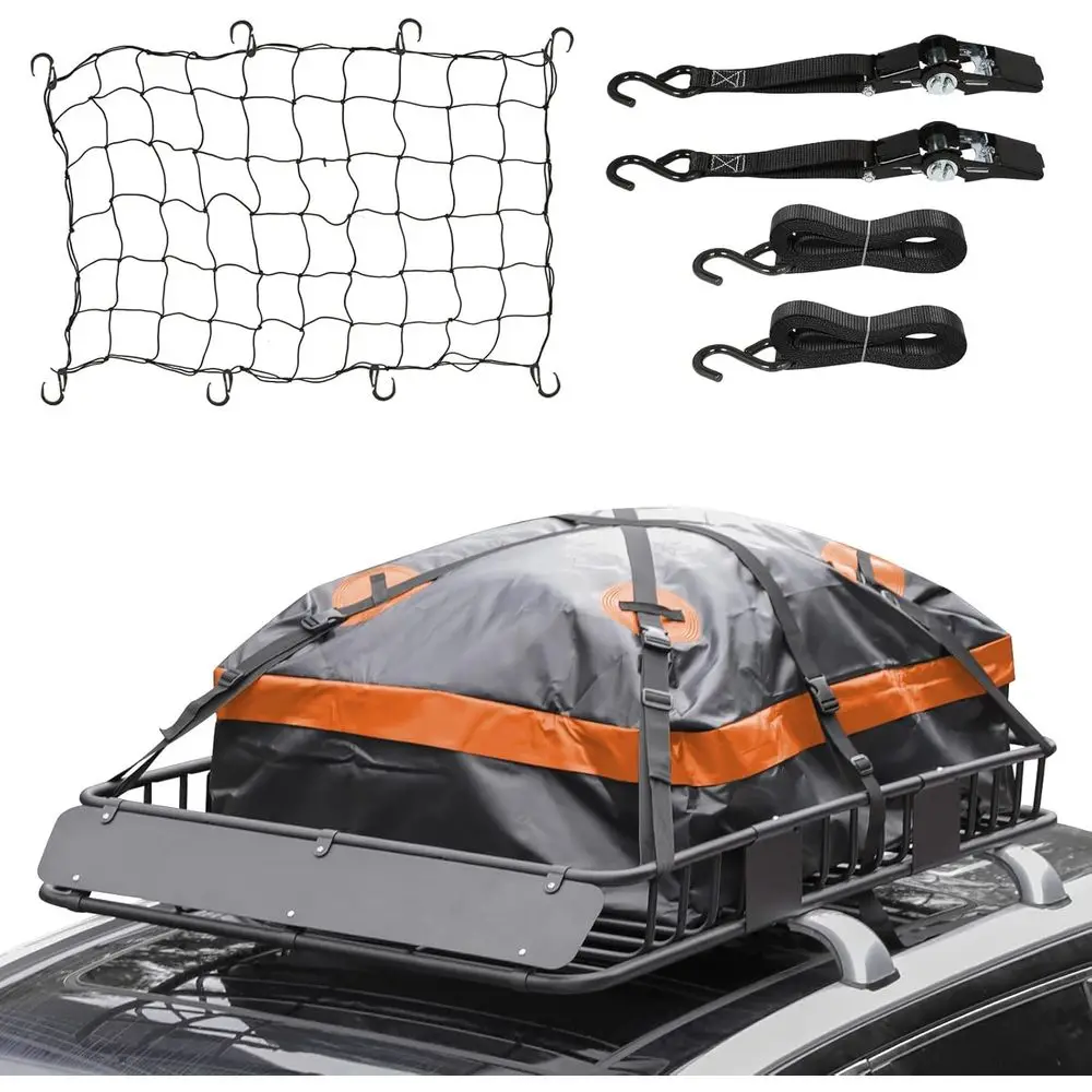 

Багажная корзина на крышу автомобиля 54x34x6 дюймов, усиленная, грузоподъемность 200 фунтов, с водонепроницаемой сумкой, сеткой для груза и ремнями с храповым механизмом, Unil Car Top Lage Hold