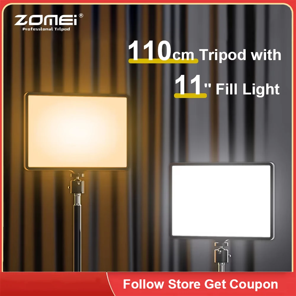 

ZOMEI 11 Inch Dimmable LED Video Fill Light Lamp Key Lighting Panel with 110cm Tripod Stand 39cm Extension tube for Photography