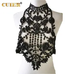 CUIER Luxurious Black Tops for Women Body Chain Jewelry Gun-black