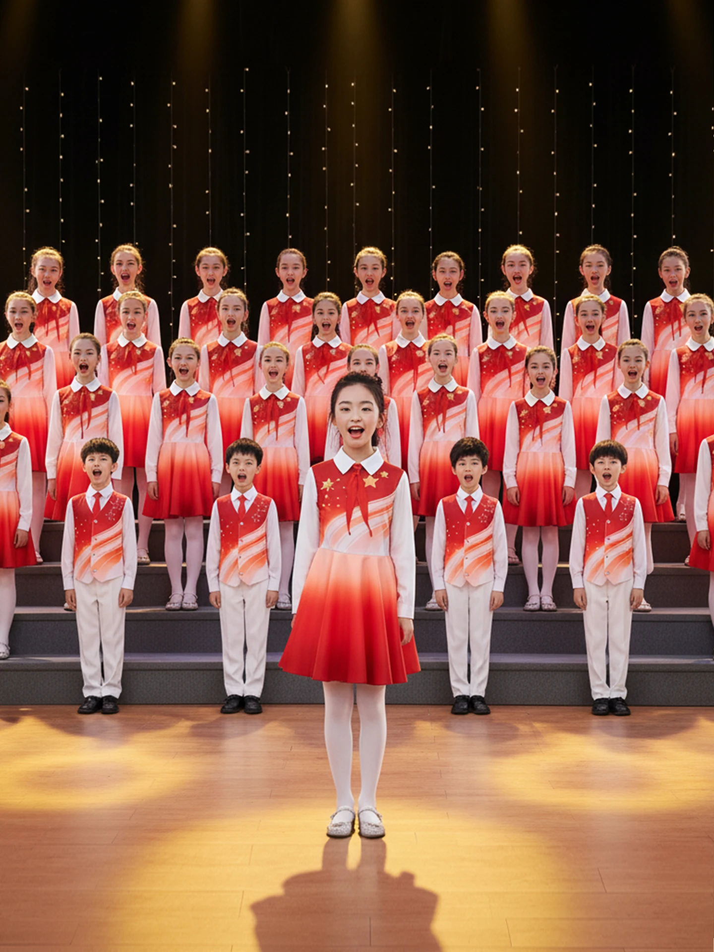 

Красный праздничный костюм для девочек: для хора начальной и средней школы, для церемоний и выступлений.