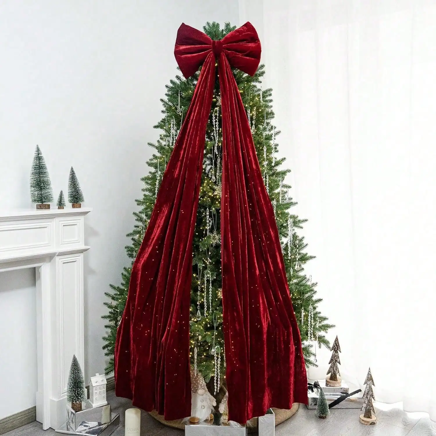 

Christmas Tree Topper Bow,67x16 Inch Velvet Extra Large Room Decor Ribbon Bow