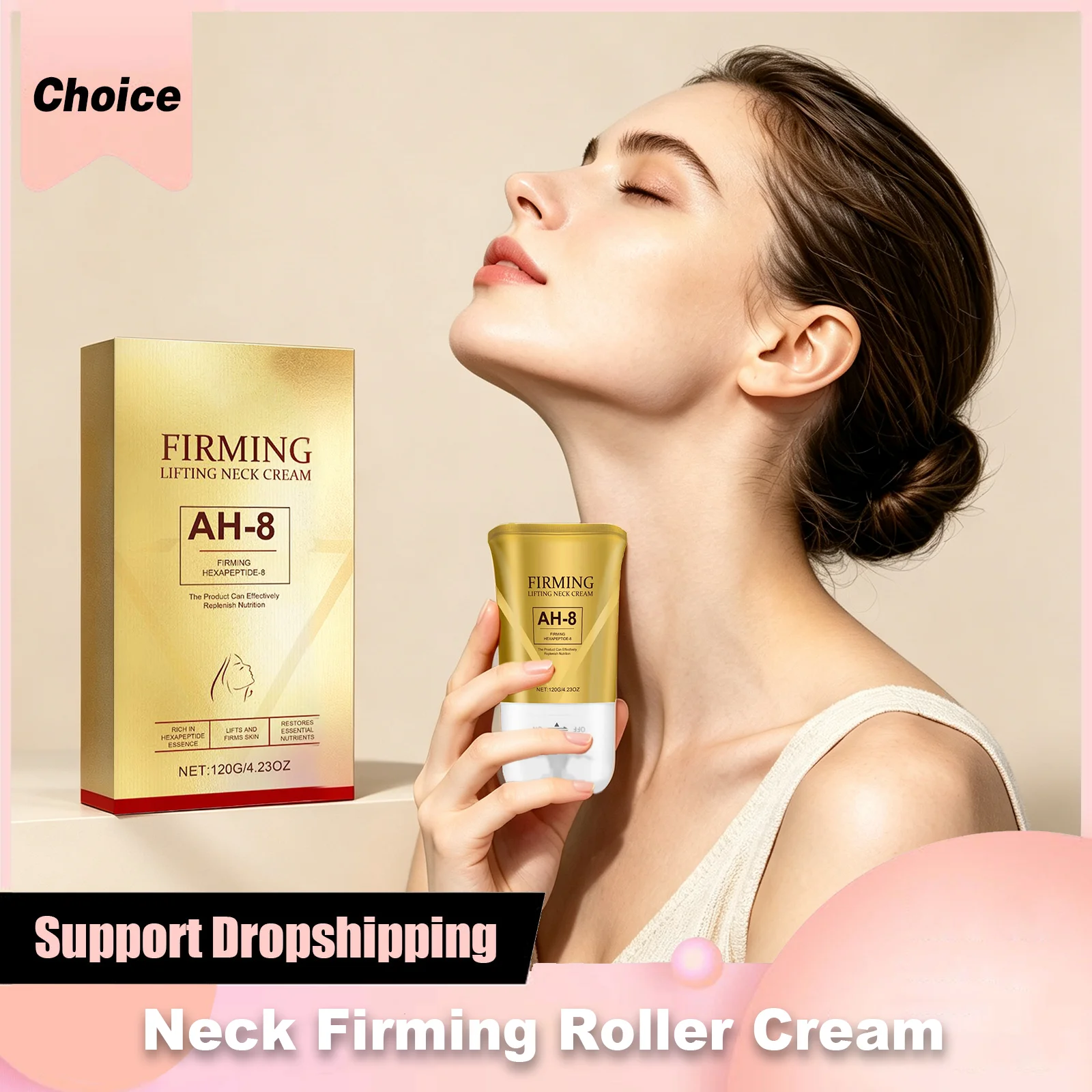 AH-8 Neck Firming Roller Cream Whitening Lift Fade Fine Lines Double Chin Rejuvenating Tighten Loose Contour Neck Wrinkle Cream