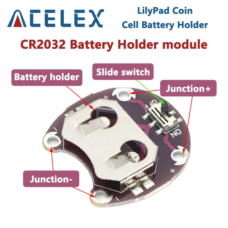 LilyPad Coin Cell Battery Holder CR2032 Battery Mount Module for arduino DIY KIT